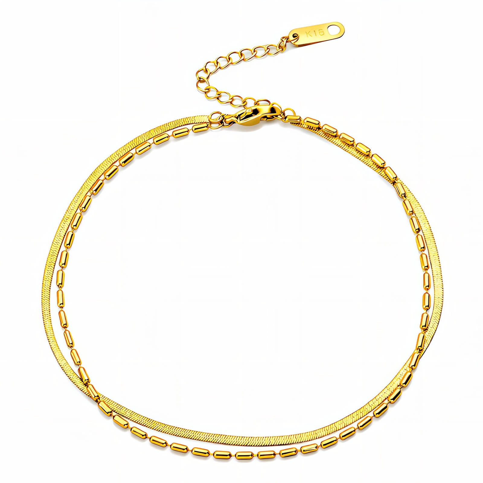 Minimalistische dubbele armband (16+5cm) in 18K verguld roestvrij staal. Waterproof en hypoallergeen. Shop bij DAUW JUWELEN.