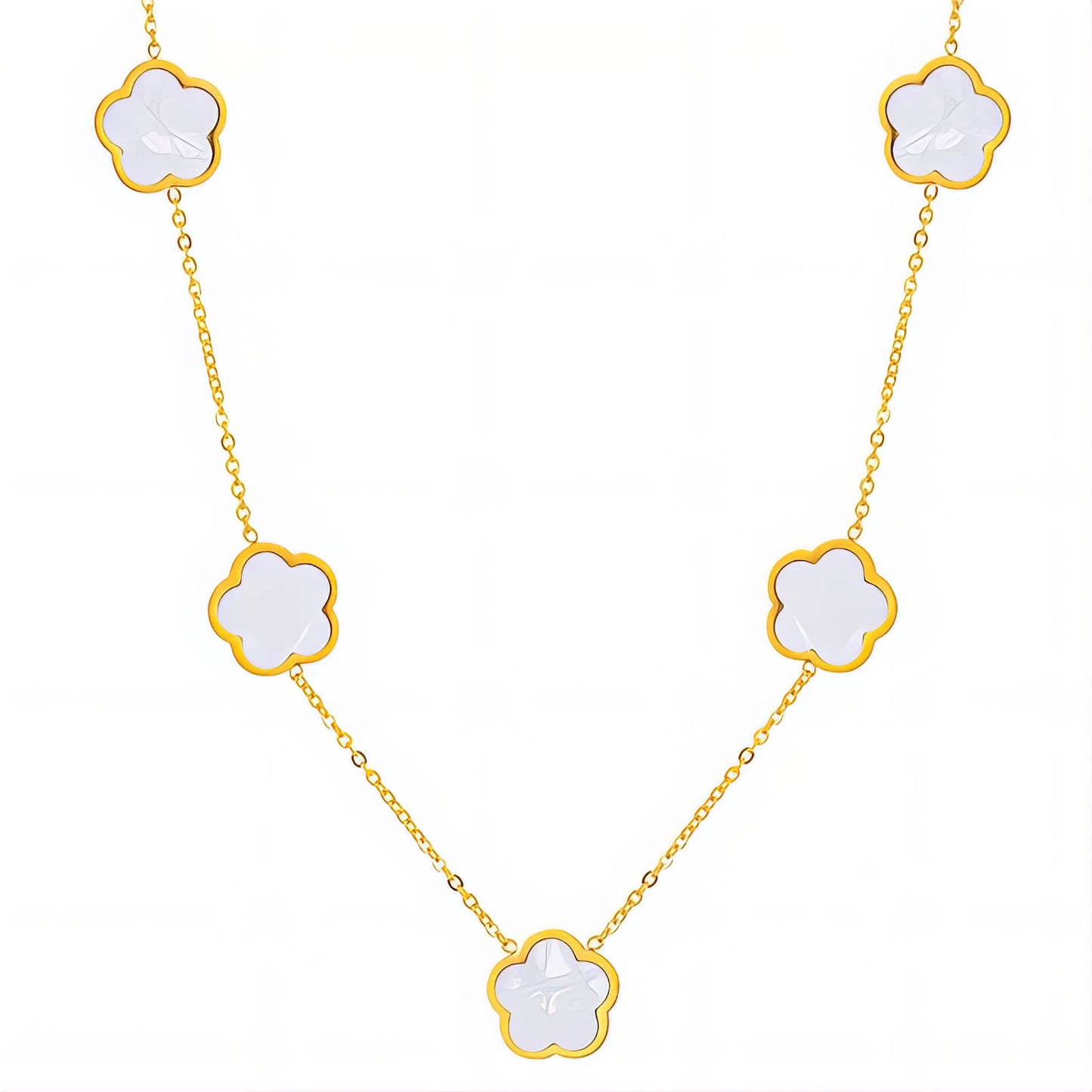 Bloemen ketting met hanger (43+6cm) in 18K verguld roestvrij staal. Waterproof en hypoallergeen. DAUW JUWELEN.