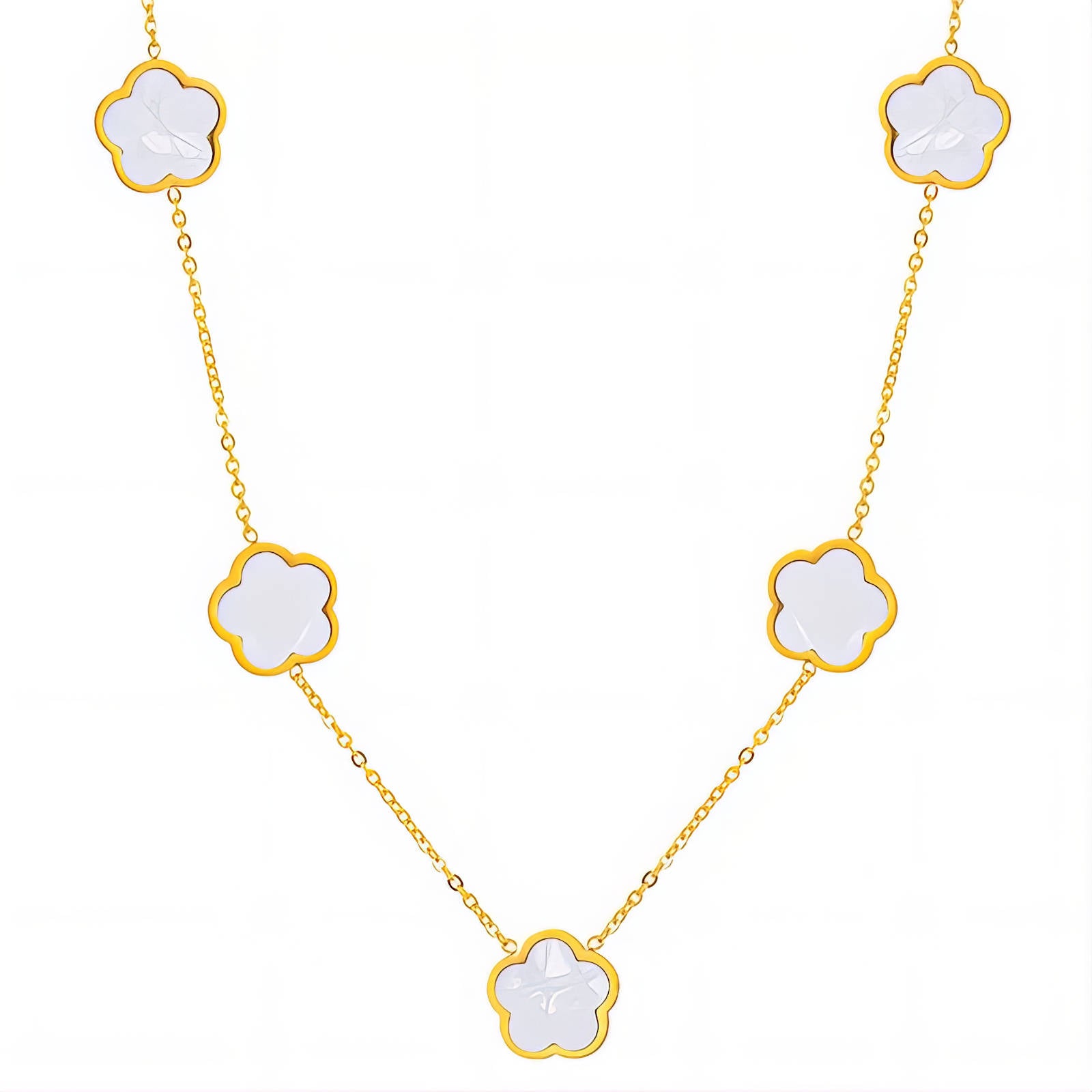Bloemen ketting met hanger (43+6cm) in 18K verguld roestvrij staal. Waterproof en hypoallergeen. DAUW JUWELEN.