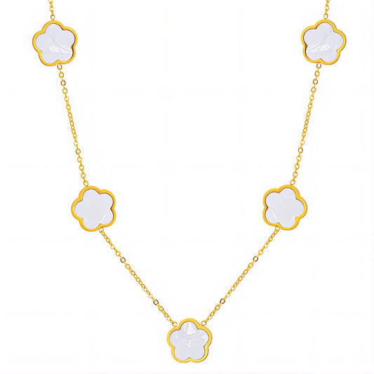 Bloemen ketting met hanger (43+6cm) in 18K verguld roestvrij staal. Waterproof en hypoallergeen. DAUW JUWELEN.