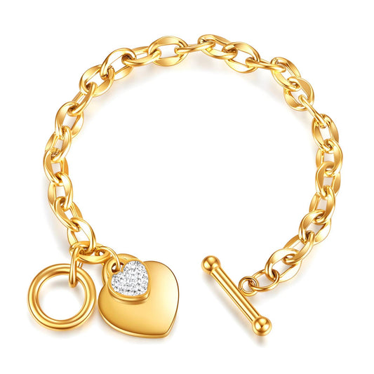 Romantische hartjes armband met cubic zirkonia in 18K verguld staal. Waterproof en hypoallergeen. Shop bij DAUW JUWELEN.