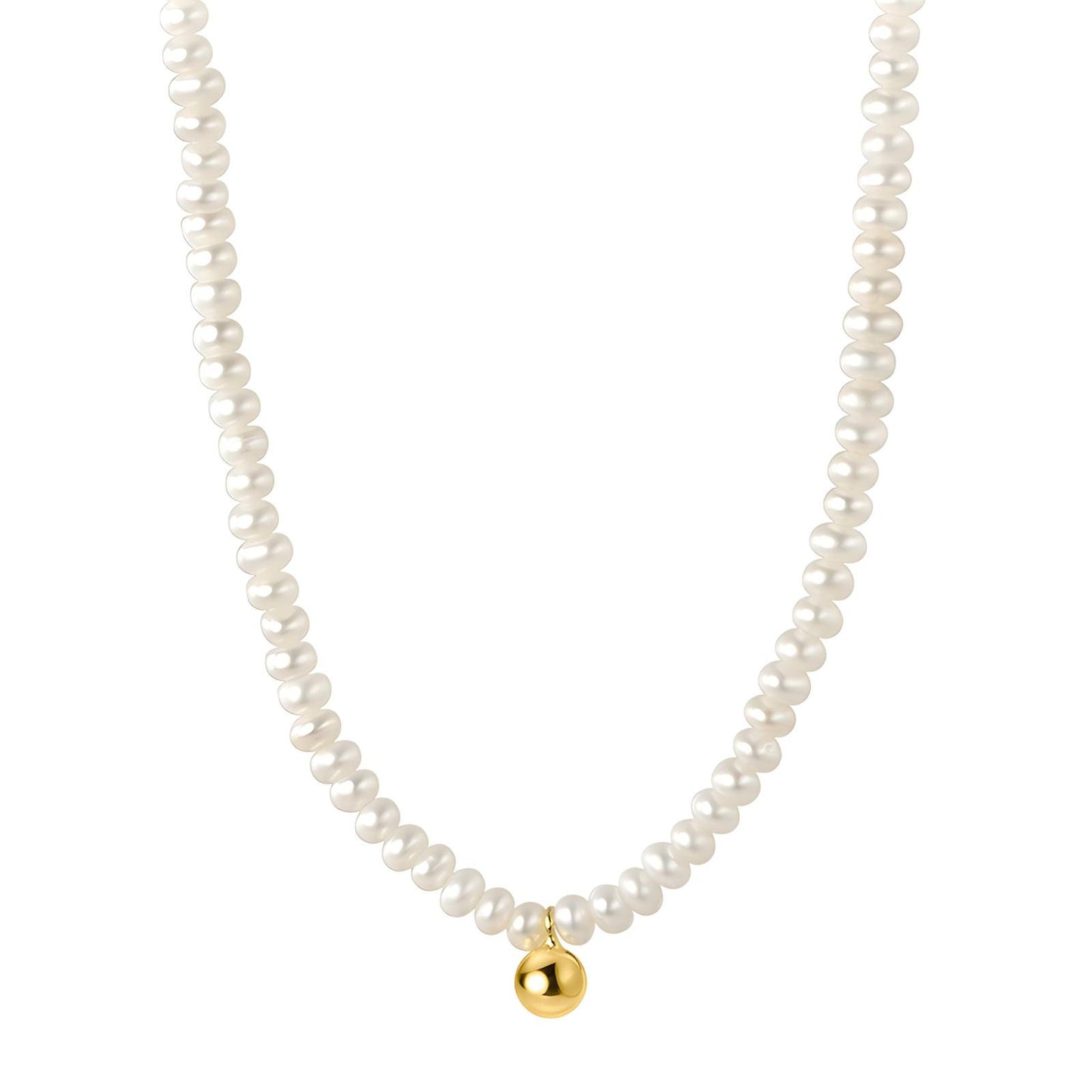 Sierlijke ketting met parelimitatie hanger (44+5cm) in 18K verguld staal. Waterproof en hypoallergeen. DAUW JUWELEN.