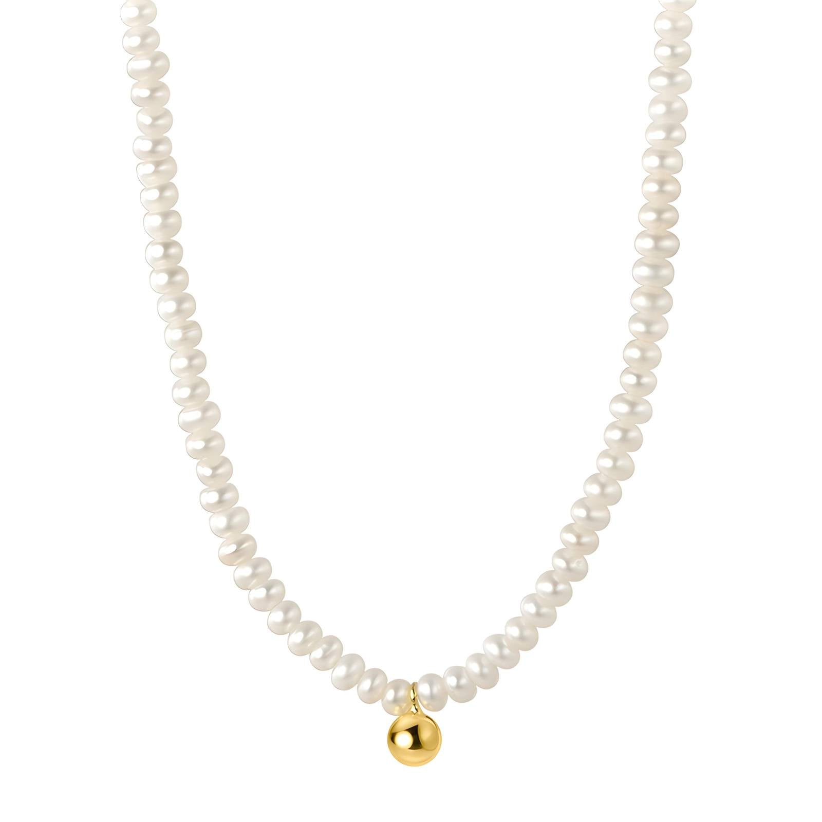 Sierlijke ketting met parelimitatie hanger (44+5cm) in 18K verguld staal. Waterproof en hypoallergeen. DAUW JUWELEN.
