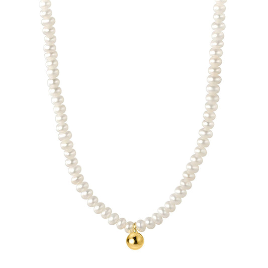 Sierlijke ketting met parelimitatie hanger (44+5cm) in 18K verguld staal. Waterproof en hypoallergeen. DAUW JUWELEN.