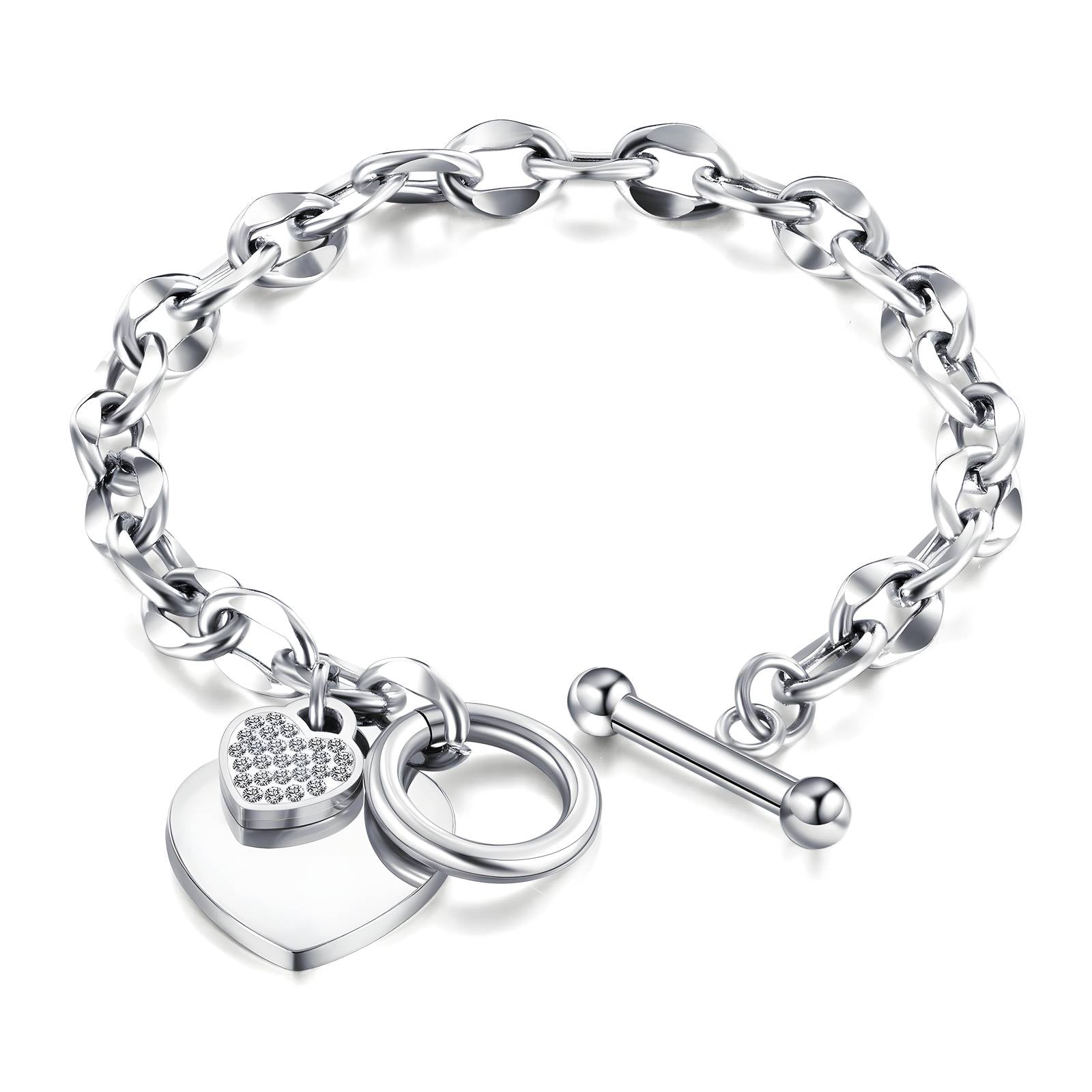 Stijlvolle hart armband met cubic zirkonia in roestvrij staal (19.5cm). Waterproof en hypoallergeen. DAUW JUWELEN.