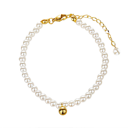 Elegante armband met parelimitatie in 18K verguld staal. Verstelbaar (18+6cm), waterproof en hypoallergeen. DAUW JUWELEN.