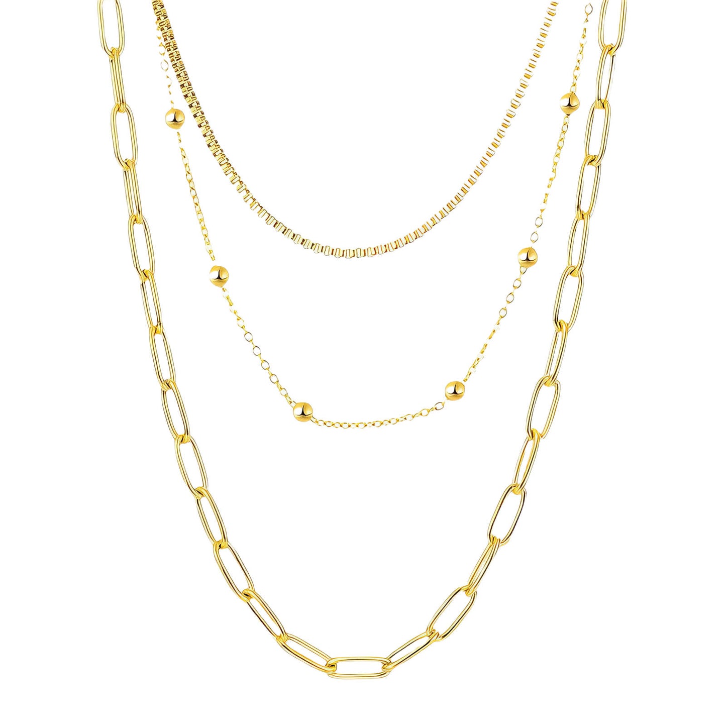 Gouden ketting in 18K verguld staal, set van 3- 40, 44 en 49 + 5 cm. Waterproof en hypoallergeen. Draag hem op jouw manier — DAUW JUWELEN.