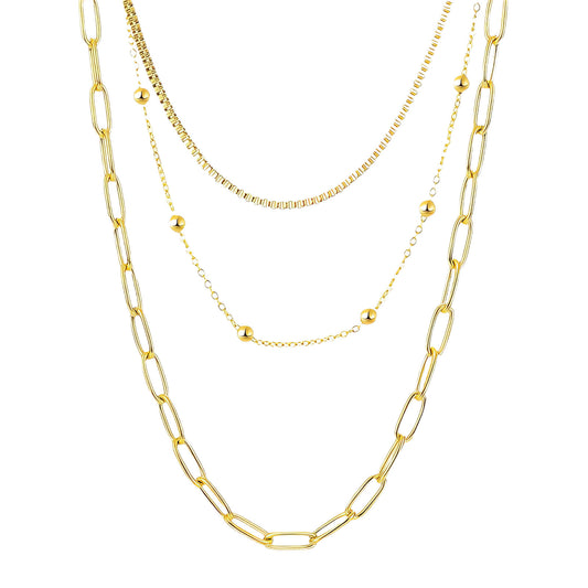 Gouden ketting in 18K verguld staal, set van 3- 40, 44 en 49 + 5 cm. Waterproof en hypoallergeen. Draag hem op jouw manier — DAUW JUWELEN.