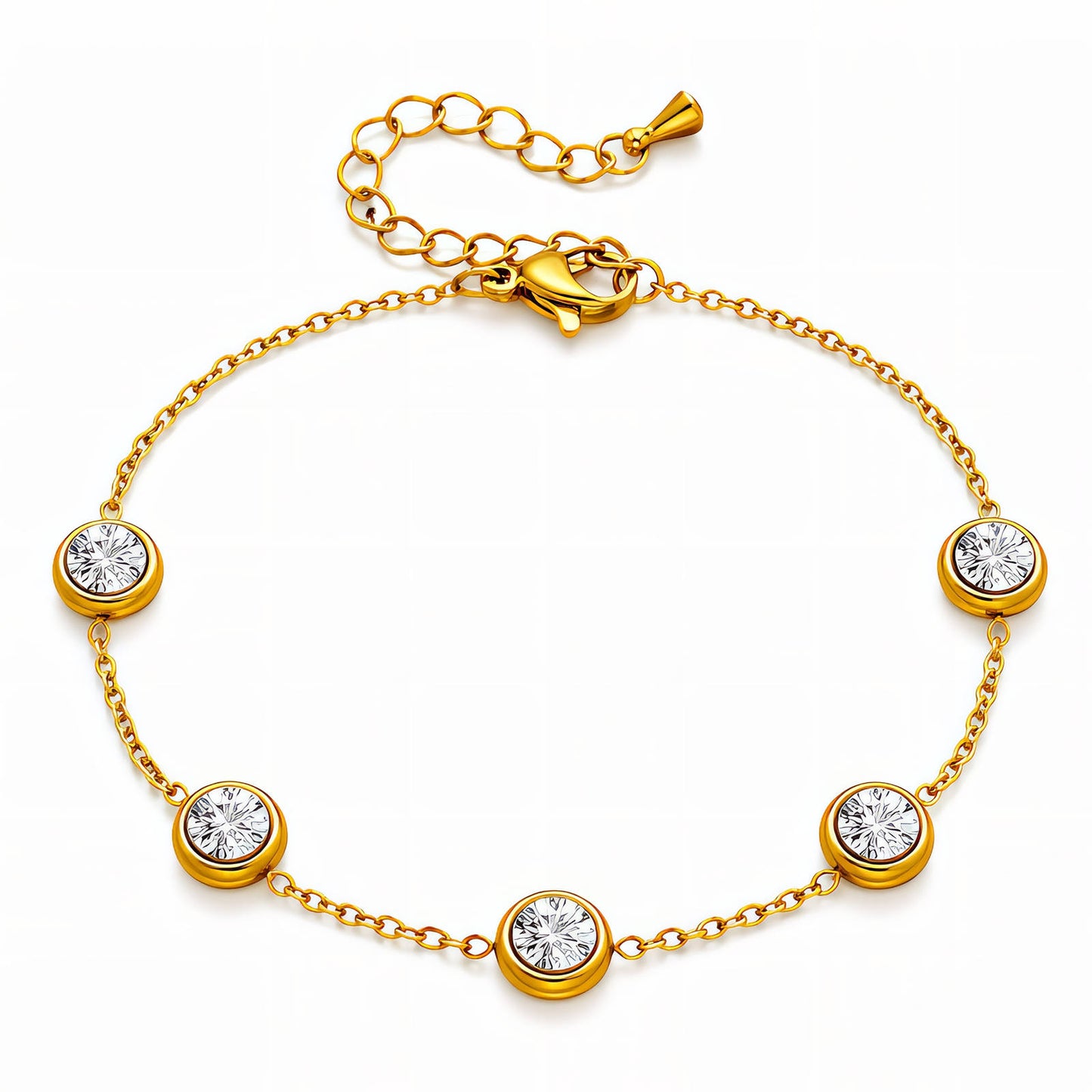 Subtiele armband met cubic zirkonia (16+5cm) in 18K verguld roestvrij staal. Waterproof en hypoallergeen. DAUW JUWELEN.