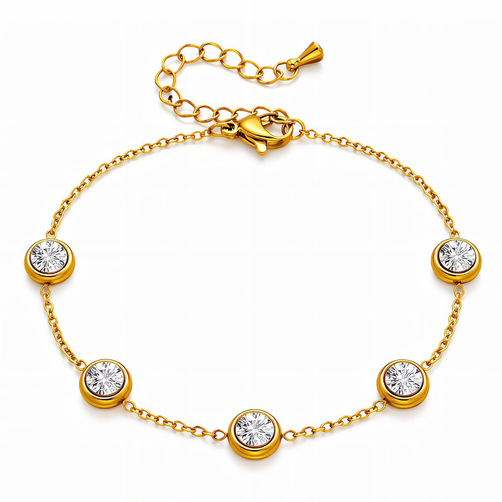 Subtiele armband met cubic zirkonia (16+5cm) in 18K verguld roestvrij staal. Waterproof en hypoallergeen. DAUW JUWELEN.
