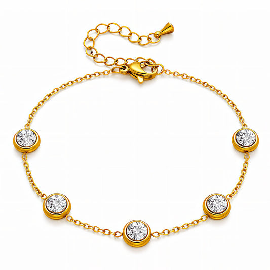 Subtiele armband met cubic zirkonia (16+5cm) in 18K verguld roestvrij staal. Waterproof en hypoallergeen. DAUW JUWELEN.