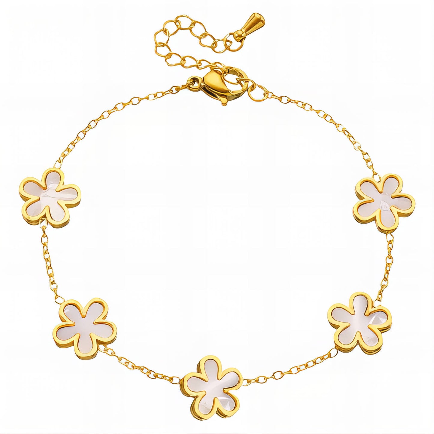 Tijdloze bloemen armband (16+4cm) in 18K verguld roestvrij staal. Waterproof en hypoallergeen. Ontdek DAUW JUWELEN.