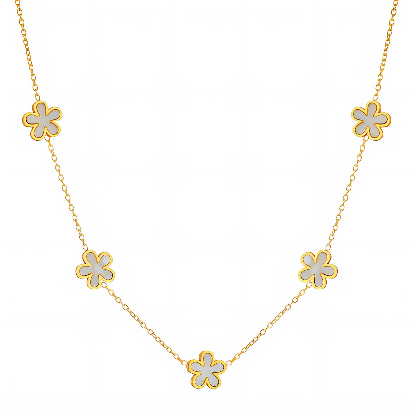 Bloemen ketting in 18K verguld roestvrij staal, 41 + 5 cm. Waterproof en hypoallergeen. Bloeiende elegantie van DAUW JUWELEN.