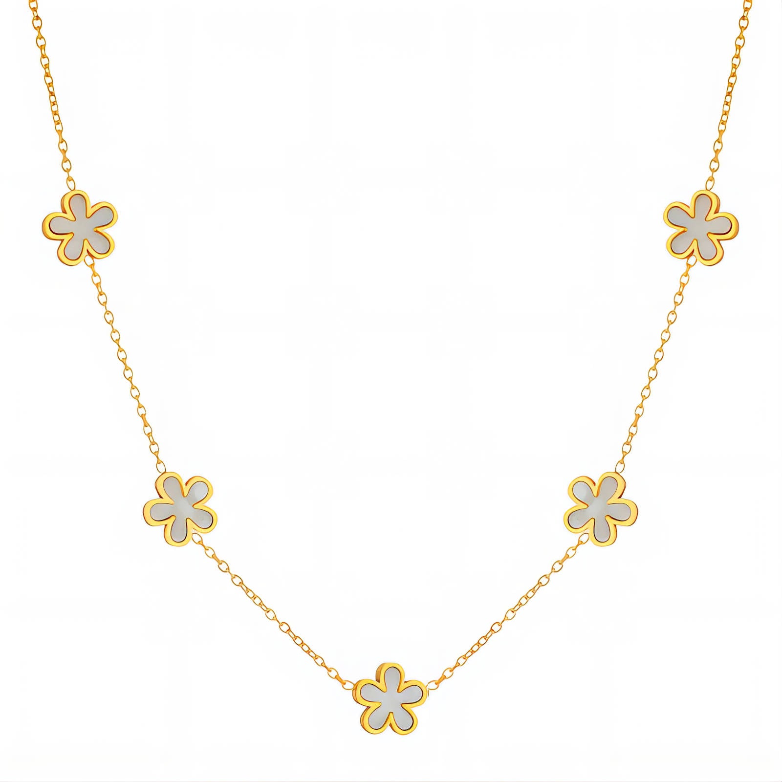 Bloemen ketting in 18K verguld roestvrij staal, 41 + 5 cm. Waterproof en hypoallergeen. Bloeiende elegantie van DAUW JUWELEN.