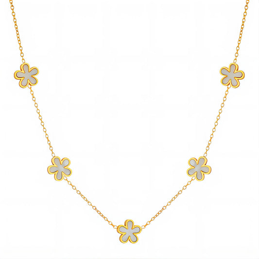 Bloemen ketting in 18K verguld roestvrij staal, 41 + 5 cm. Waterproof en hypoallergeen. Bloeiende elegantie van DAUW JUWELEN.