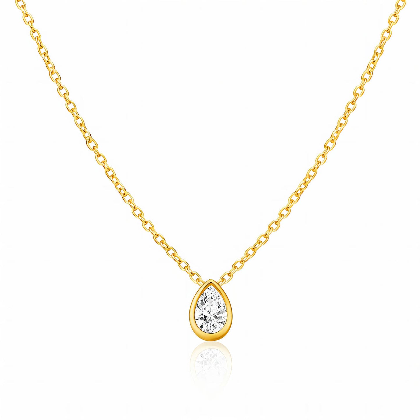 Elegante gouden ketting in SS met cubic zirconia hanger (0,7 x 0,5 cm), 41 + 5 cm. Waterproof en hypoallergeen. Stralend juweel van DAUW JUWELEN.
