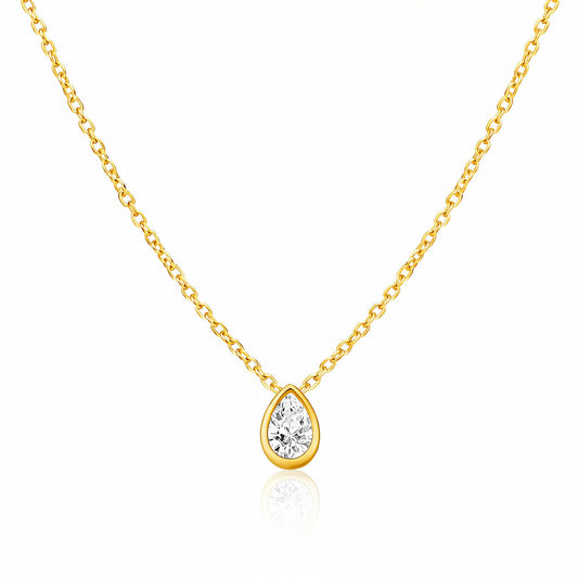Elegante gouden ketting in SS met cubic zirconia hanger (0,7 x 0,5 cm), 41 + 5 cm. Waterproof en hypoallergeen. Stralend juweel van DAUW JUWELEN.