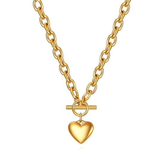 Elegante toggle ketting met hanger (1.4x1.4cm, 50cm) in 18K verguld staal. Waterproof en hypoallergeen. DAUW JUWELEN.