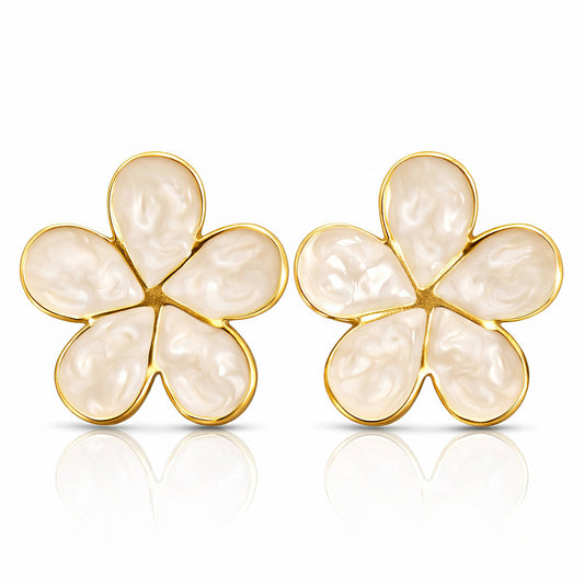 Opvallende bloemen stud oorbellen (2.6x2.6cm) in 18K verguld roestvrij staal. Waterproof en hypoallergeen. DAUW JUWELEN.
