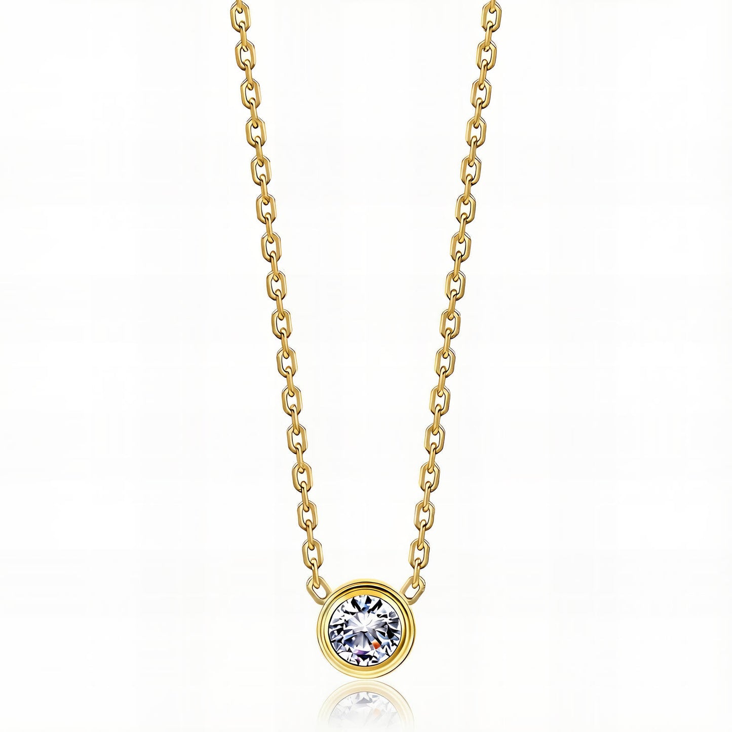 Gouden ketting in SS met vierkante cubic zirconia hanger (0,6 x 0,6 cm), 41 + 6 cm. Waterproof en hypoallergeen. Elegant juweel van DAUW JUWELEN.