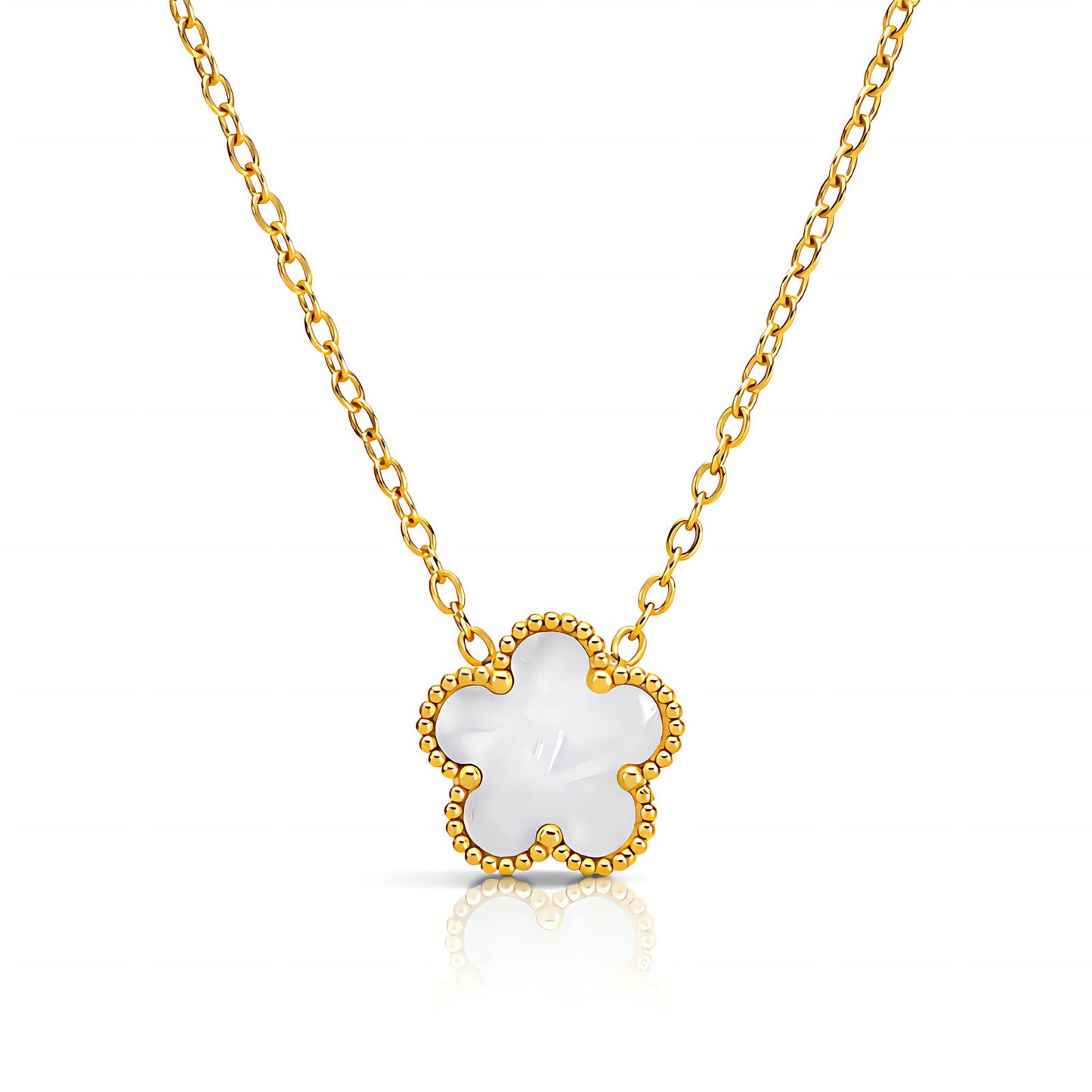 Fijne bloemen ketting met hanger (46+5cm) in 18K verguld roestvrij staal. Waterproof en hypoallergeen. DAUW JUWELEN.