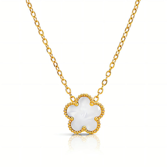 Fijne bloemen ketting met hanger (46+5cm) in 18K verguld roestvrij staal. Waterproof en hypoallergeen. DAUW JUWELEN.