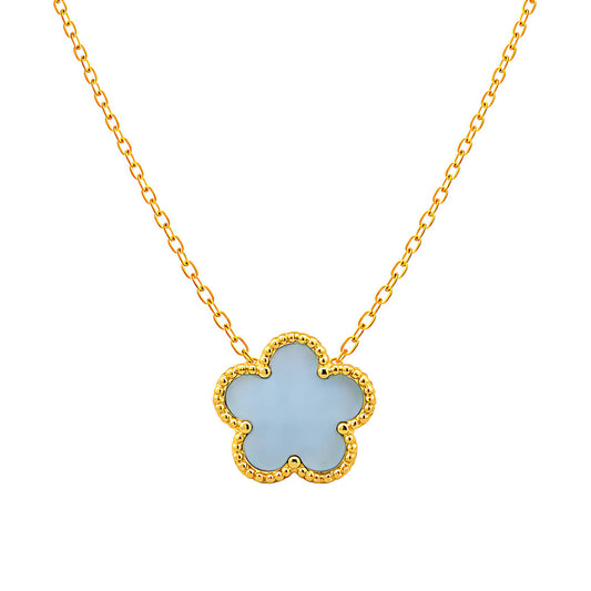 Stijlvolle bloemen ketting (46+5cm) in 18K verguld roestvrij staal. Waterproof en hypoallergeen. DAUW JUWELEN.