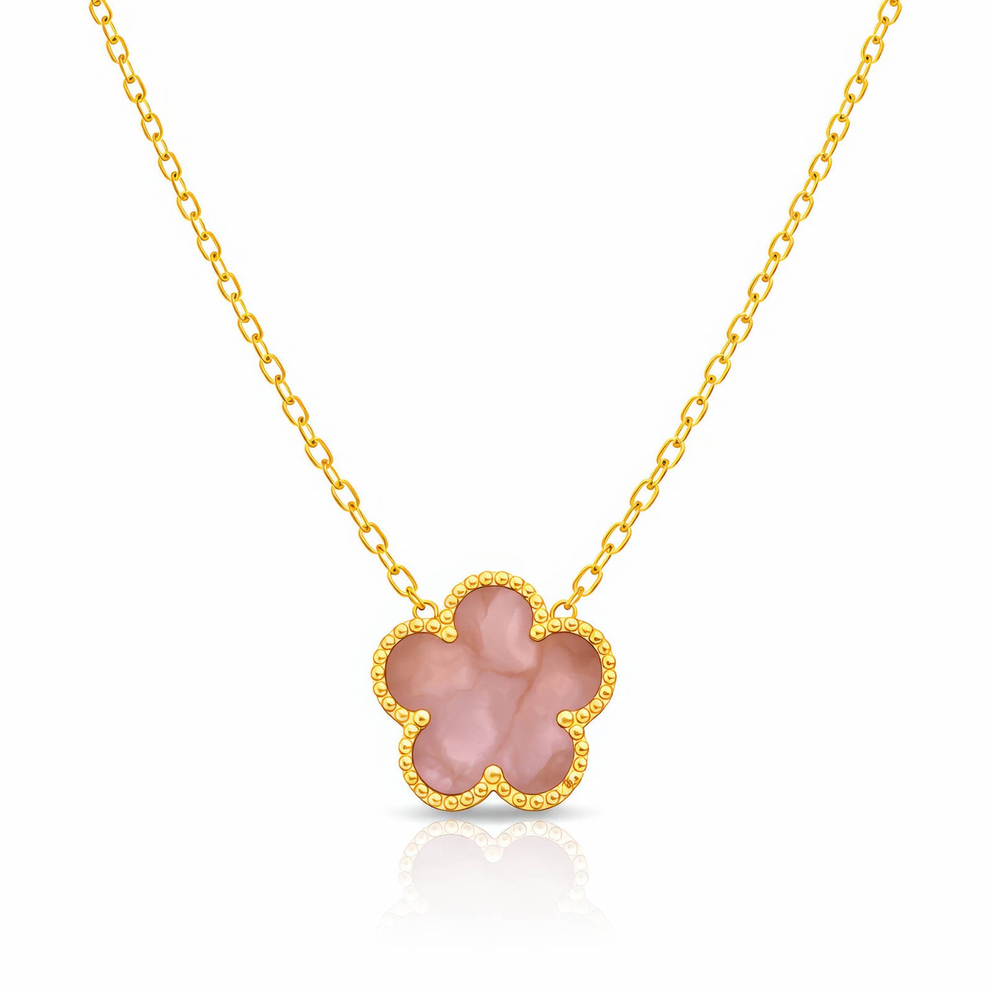 Stijlvolle bloemen ketting (46+5cm) in 18K verguld roestvrij staal. Waterproof en hypoallergeen. DAUW JUWELEN.