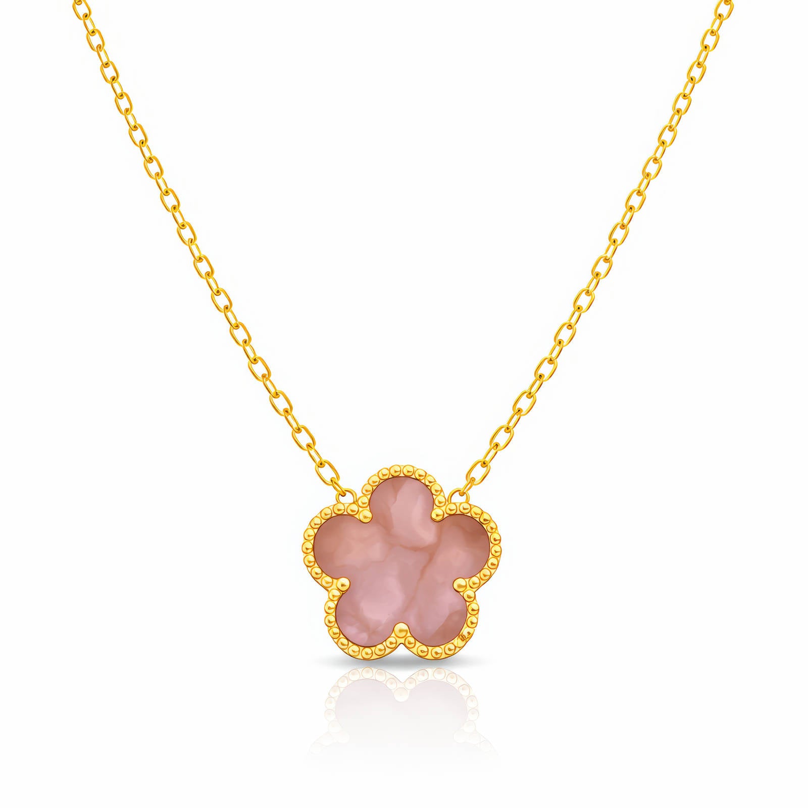 Stijlvolle bloemen ketting (46+5cm) in 18K verguld roestvrij staal. Waterproof en hypoallergeen. DAUW JUWELEN.