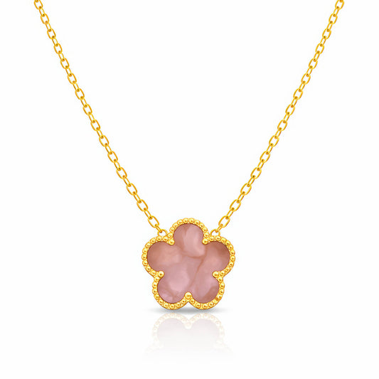 Stijlvolle bloemen ketting (46+5cm) in 18K verguld roestvrij staal. Waterproof en hypoallergeen. DAUW JUWELEN.