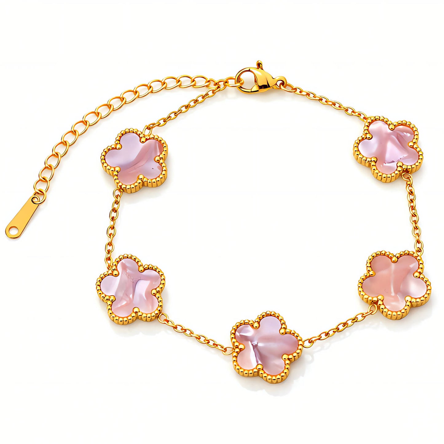 Fijne bloemen armband (17+5cm) in 18K verguld roestvrij staal. Waterproof en hypoallergeen. Shop bij DAUW JUWELEN.