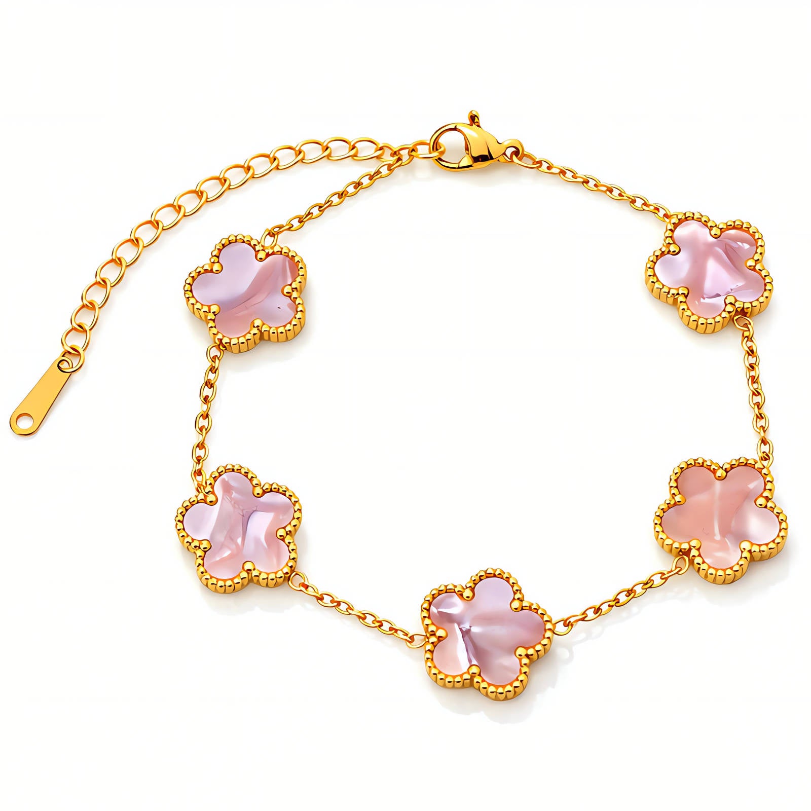 Fijne bloemen armband (17+5cm) in 18K verguld roestvrij staal. Waterproof en hypoallergeen. Shop bij DAUW JUWELEN.