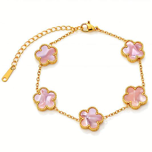 Fijne bloemen armband (17+5cm) in 18K verguld roestvrij staal. Waterproof en hypoallergeen. Shop bij DAUW JUWELEN.